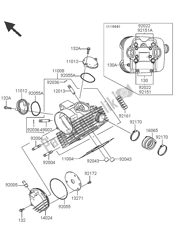 All parts for the Cylinder Head of the Kawasaki KVF 360 2005