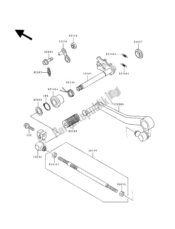 All parts for the Gear Change Mechanism of the Kawasaki ZXR 750 1993