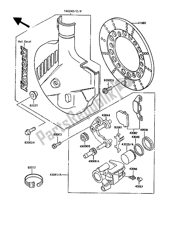 All parts for the Front Brake of the Kawasaki KMX 125 1990