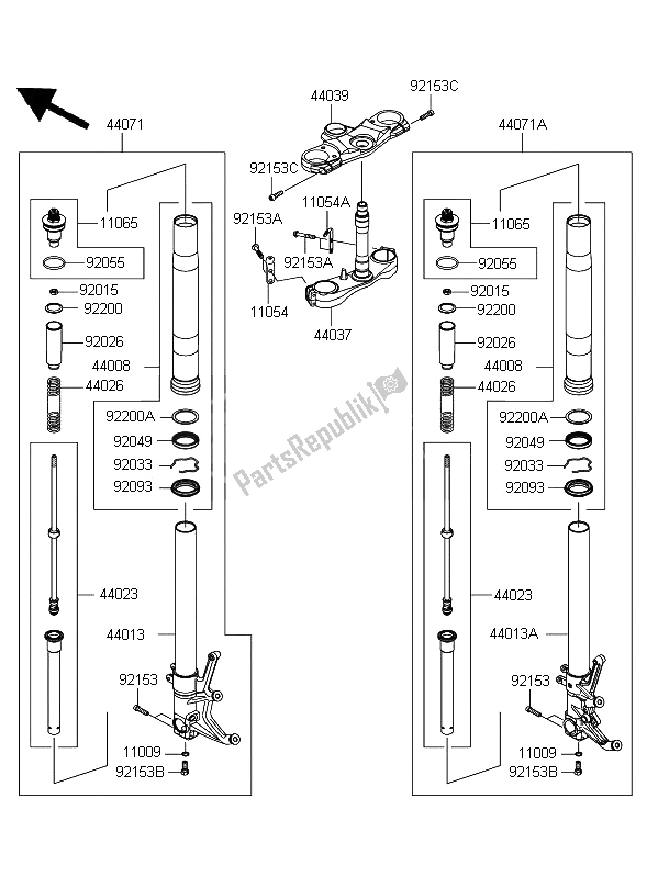 Alle onderdelen voor de Voorvork van de Kawasaki ZZR 1400 ABS 2006