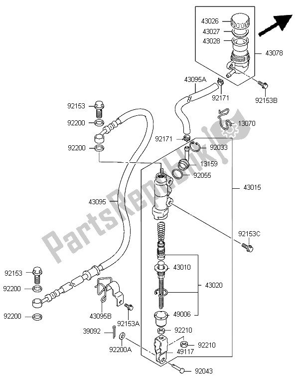 All parts for the Rear Master Cylinder of the Kawasaki KFX 400 2006