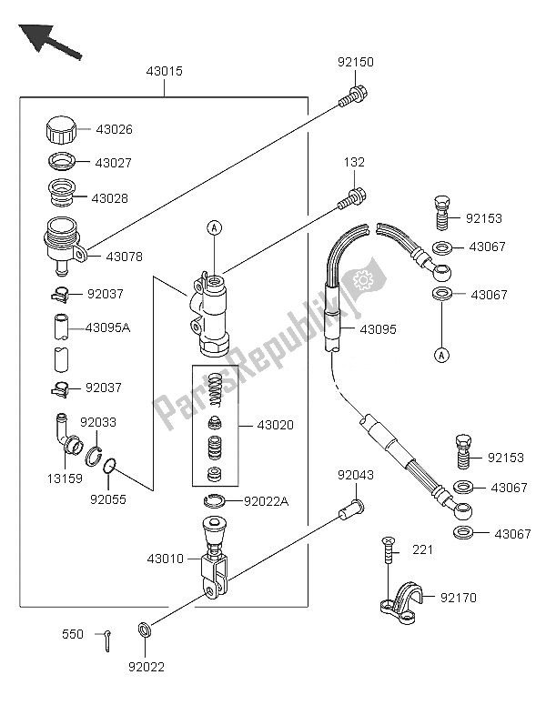 All parts for the Rear Master Cylinder of the Kawasaki KX 65 2005