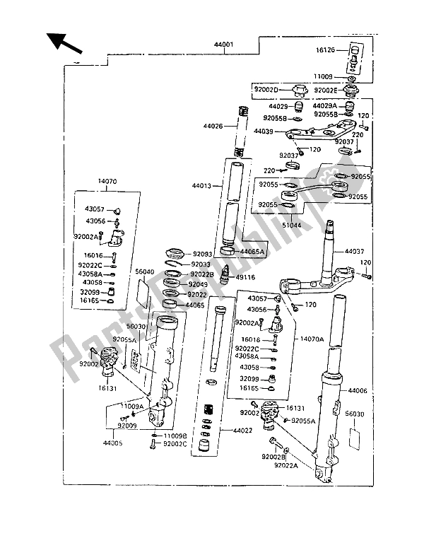 All parts for the Front Fork of the Kawasaki GPZ 900R 1988