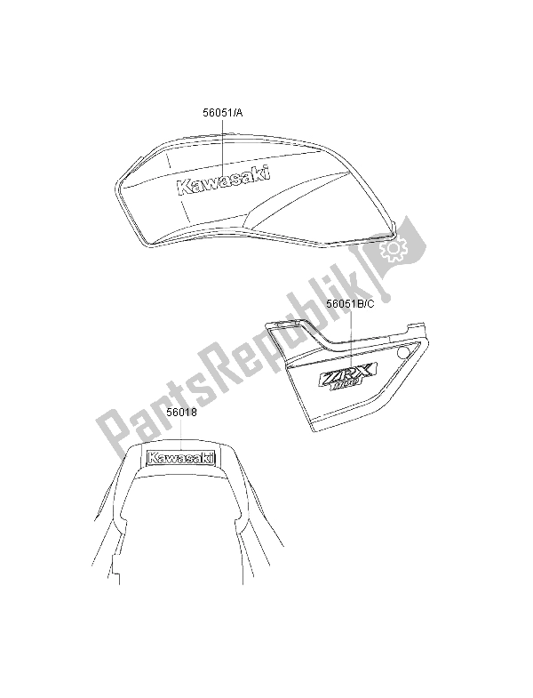 Toutes les pièces pour le Décalcomanies du Kawasaki ZRX 1100 1997