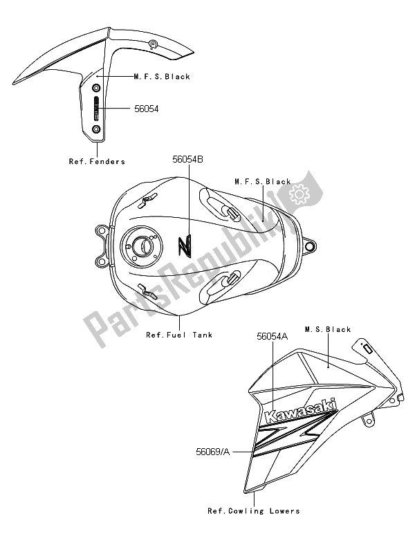 Toutes les pièces pour le Décalcomanies (noir) du Kawasaki Z 800 ABS DEF 2014