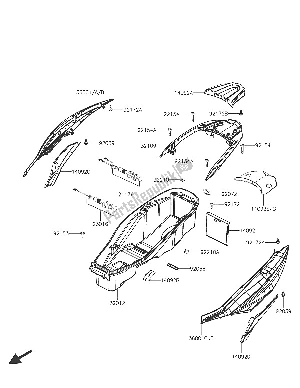 All parts for the Seat Cover of the Kawasaki J 125 2016