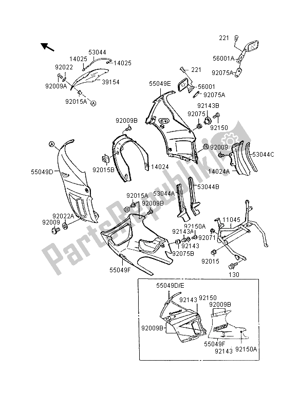 Tutte le parti per il Cuffia del Kawasaki GPX 600R 1995