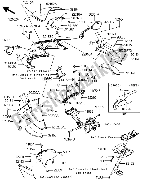 All parts for the Cowling (upper) of the Kawasaki ZZR 1400 ABS 2014