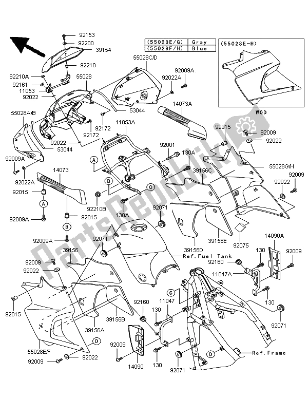 All parts for the Cowling of the Kawasaki KLE 500 2006