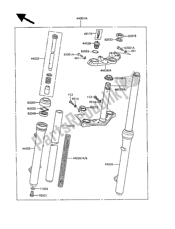 All parts for the Front Fork of the Kawasaki KX 60 1987