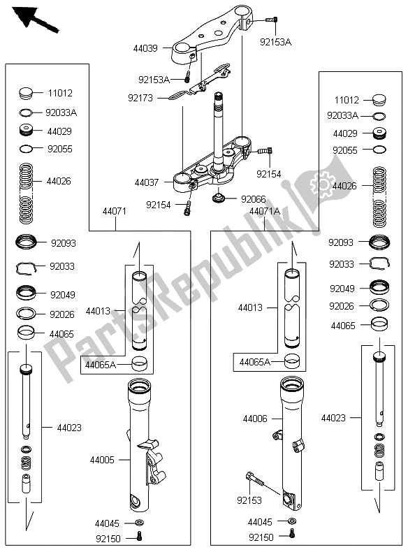 All parts for the Front Fork of the Kawasaki VN 900 Custom 2012