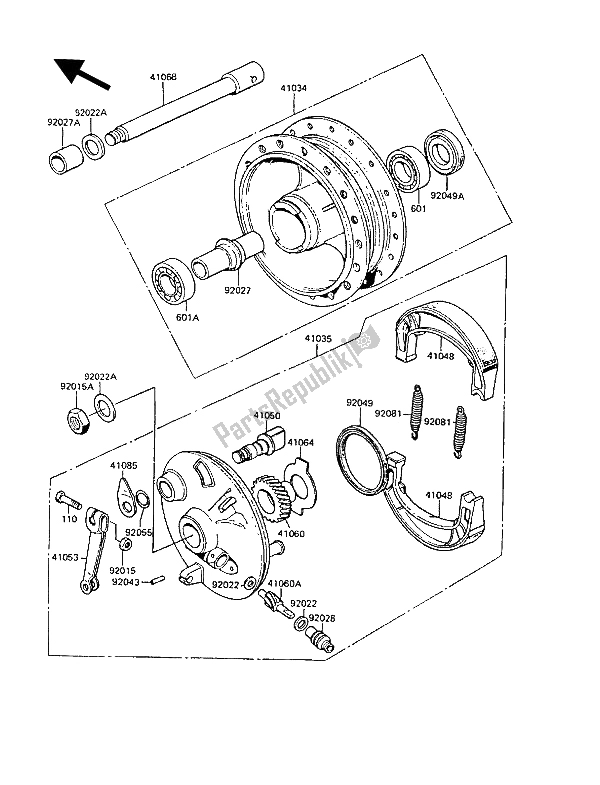 Tutte le parti per il Mozzo Anteriore del Kawasaki KE 100 1991