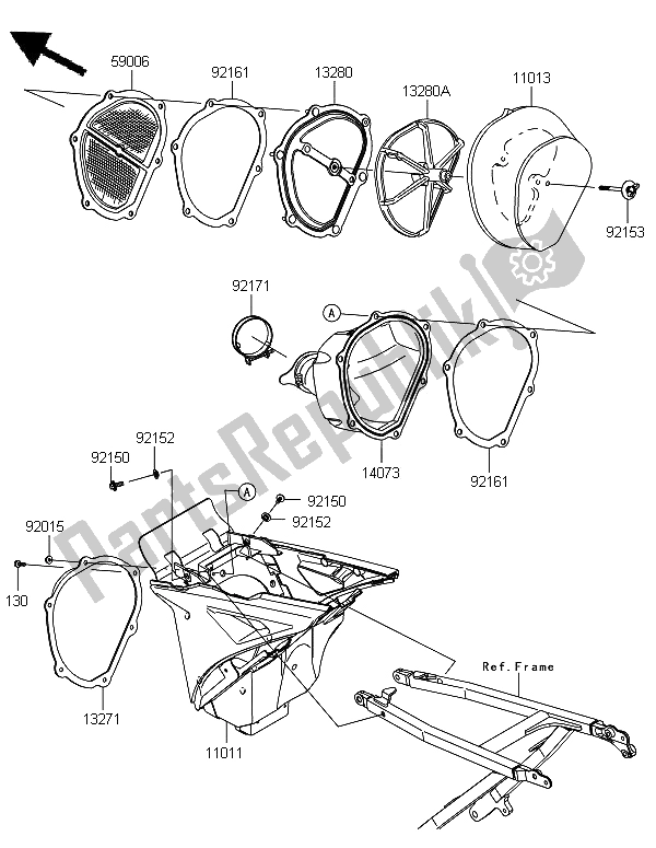 Alle onderdelen voor de Luchtfilter van de Kawasaki KX 450F 2012