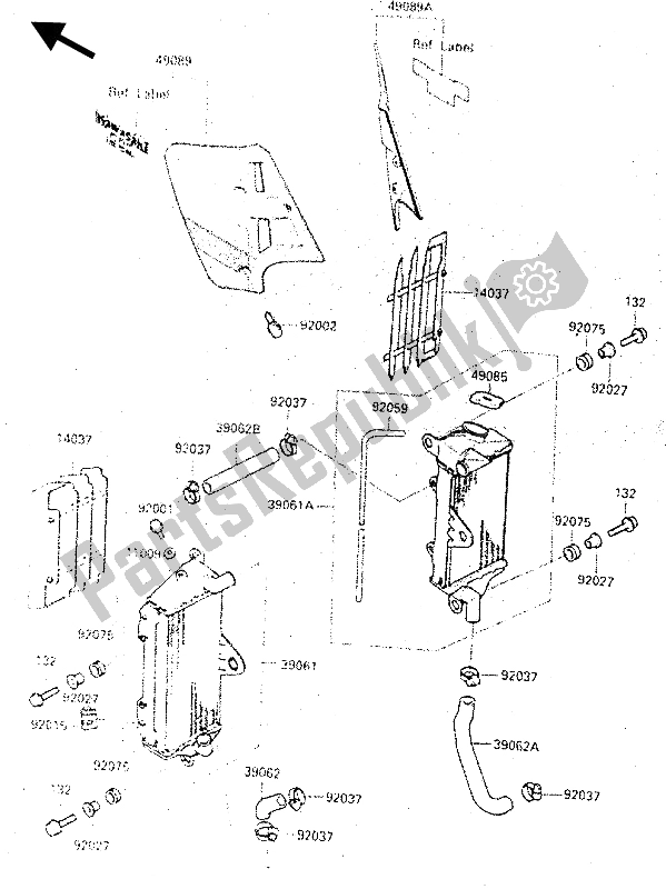 Alle onderdelen voor de Radiator van de Kawasaki KX 500 1987