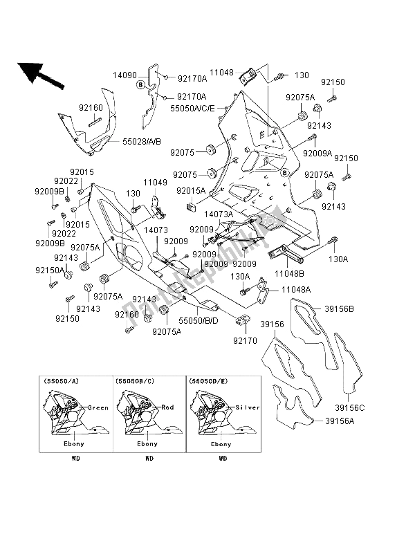 Todas as partes de Capota Abaixa do Kawasaki Ninja ZX 6R 600 1997