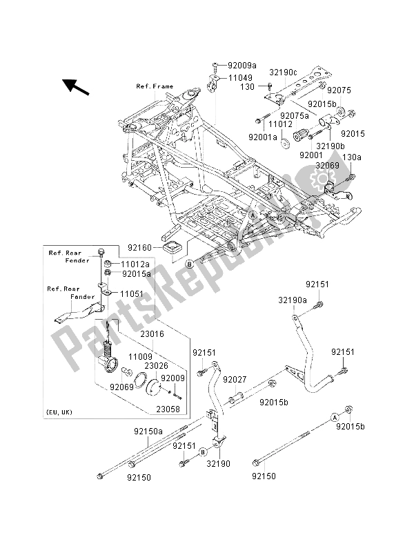 All parts for the Engine Mount of the Kawasaki KVF 300 2001