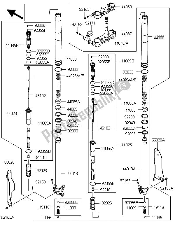 All parts for the Front Fork of the Kawasaki KX 450F 2006
