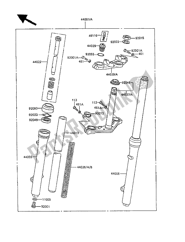 Toutes les pièces pour le Fourche Avant du Kawasaki KX 60 1988