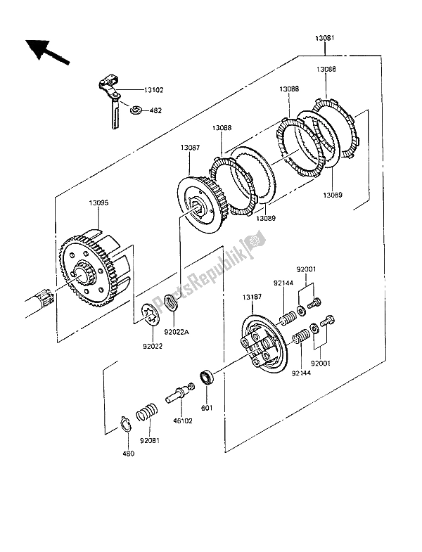 Alle onderdelen voor de Koppeling van de Kawasaki KMX 125 1986