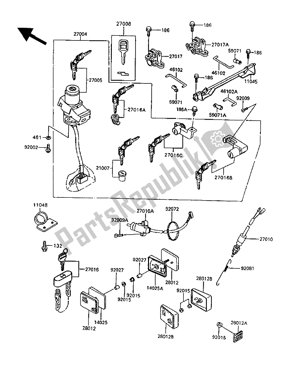 All parts for the Ignition Switch of the Kawasaki 1000 GTR 1994