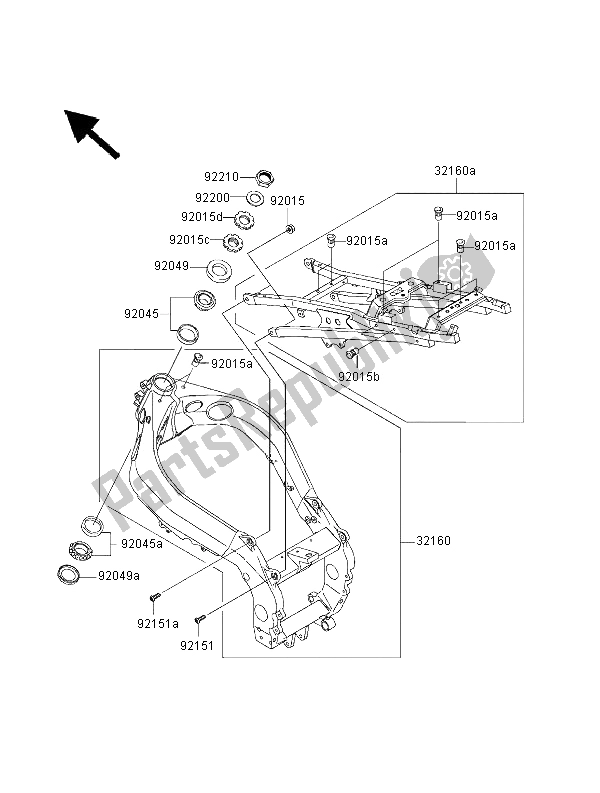 All parts for the Frame of the Kawasaki Ninja ZX 9R 900 2000