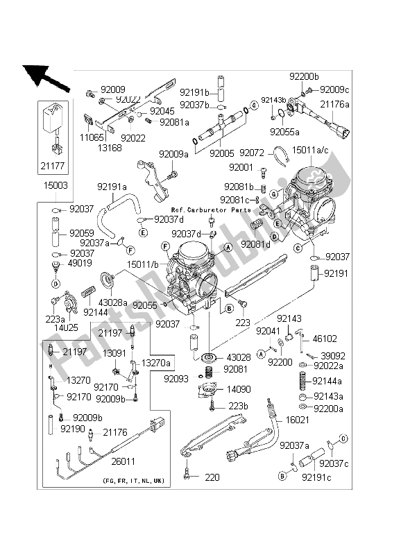 Todas as partes de Carburador do Kawasaki W 650 1999