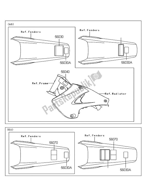 All parts for the Labels of the Kawasaki KX 250 2006