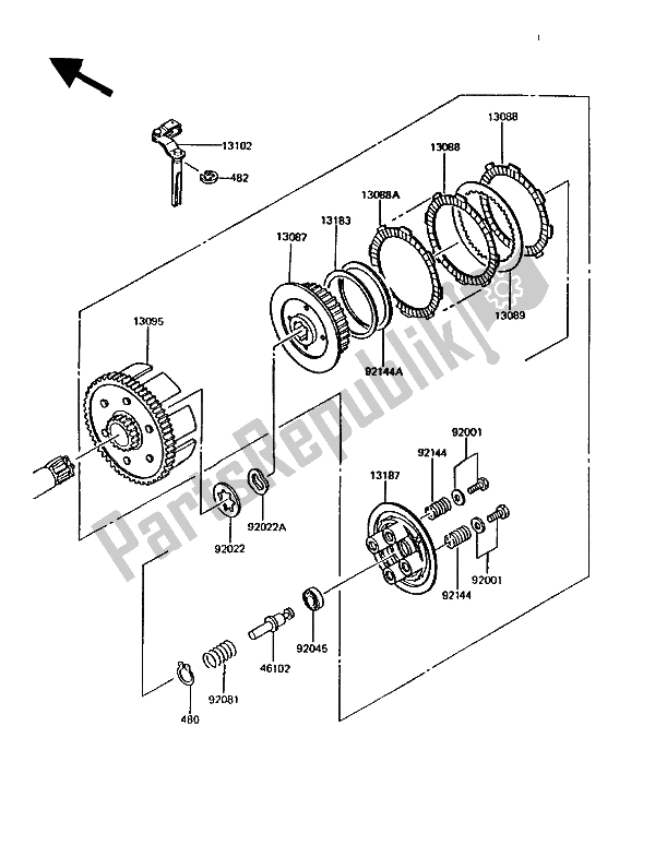 Todas as partes de Embreagem do Kawasaki KMX 125 1989