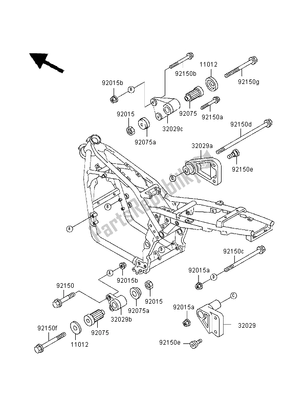 Alle onderdelen voor de Frame Hulpstukken van de Kawasaki Zephyr 550 1997