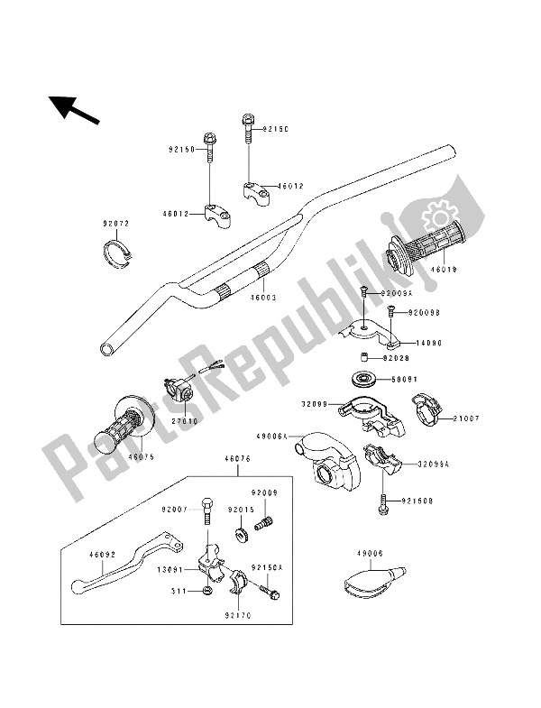 All parts for the Handlebar of the Kawasaki KX 125 1992