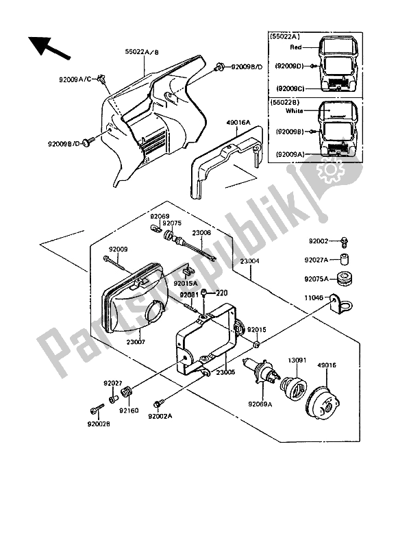 All parts for the Headlamp of the Kawasaki KMX 200 1991