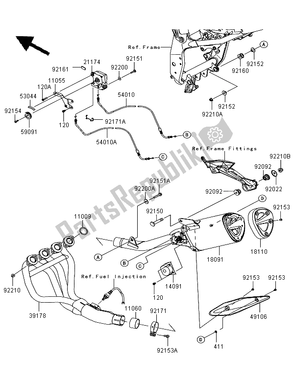 Toutes les pièces pour le Silencieux du Kawasaki Z 750R 2011