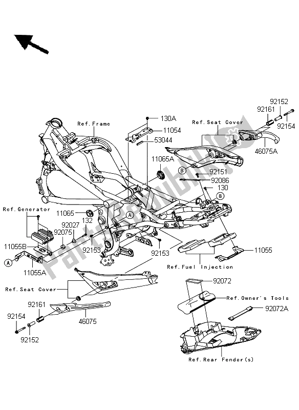 All parts for the Frame Fittings of the Kawasaki ER 6N 650 2009