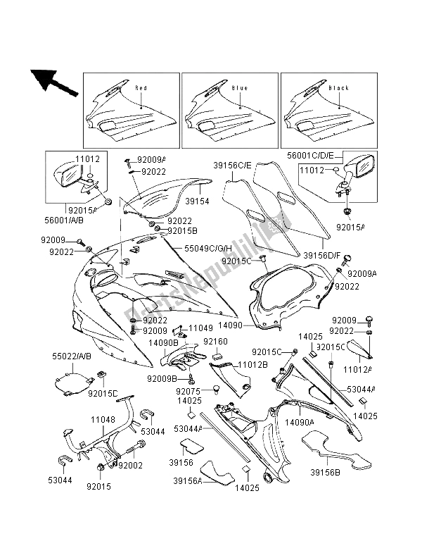 All parts for the Cowling of the Kawasaki ZZR 1100 1995