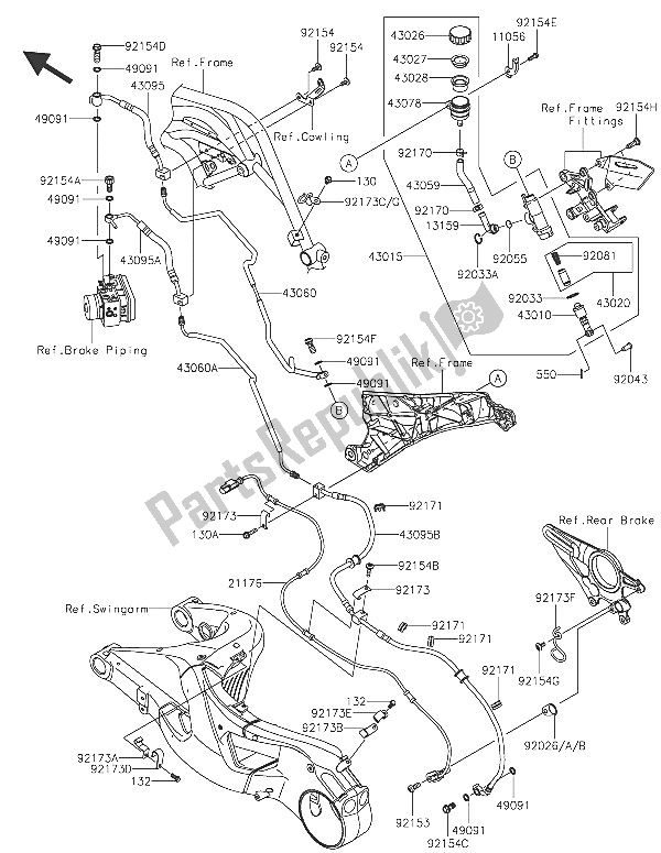 All parts for the Rear Master Cylinder of the Kawasaki Ninja H2R 1000 2016