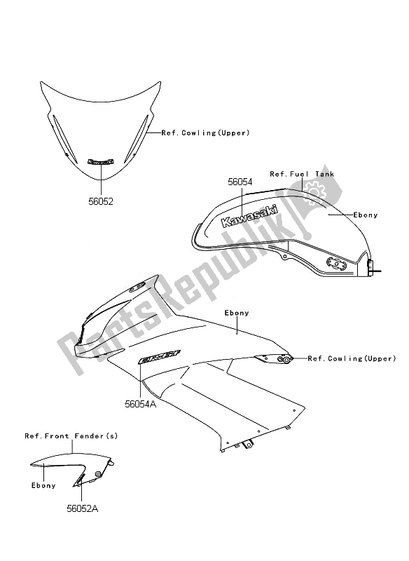 Tutte le parti per il Decalcomanie (ebano) del Kawasaki ER 6F ABS 650 2010