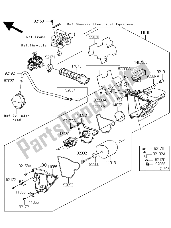 All parts for the Air Cleaner of the Kawasaki D Tracker 125 2010