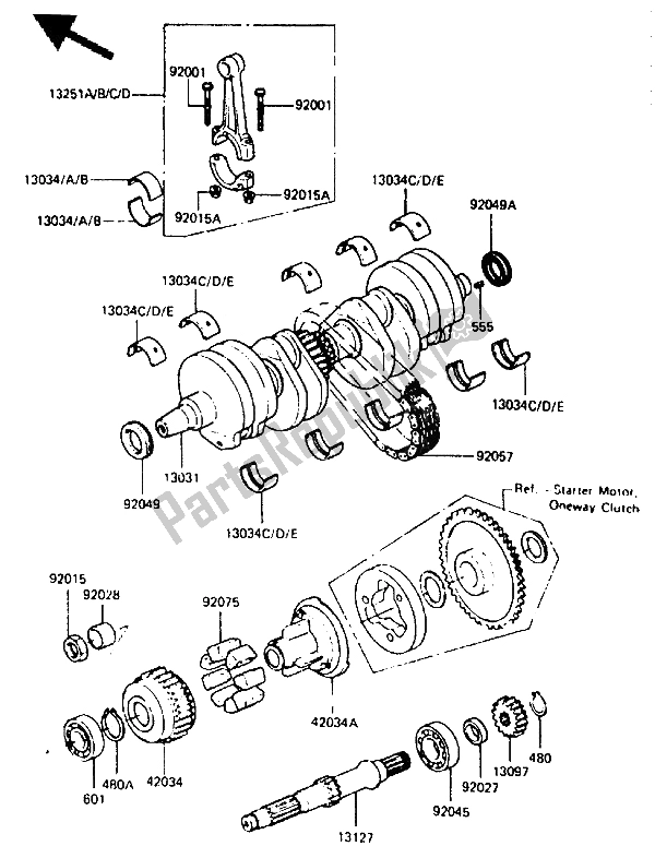 All parts for the Crankshaft of the Kawasaki ZX 400 1987