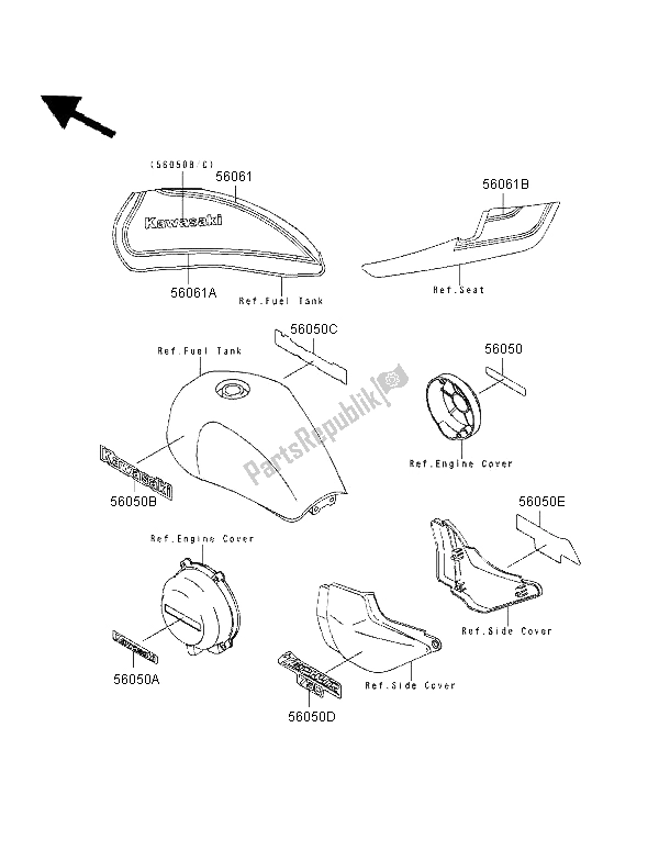 Tutte le parti per il Decalcomanie (marrone) del Kawasaki Zephyr 750 1996