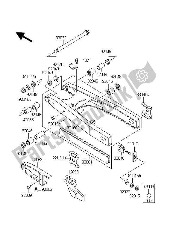 Alle onderdelen voor de Achterbrug van de Kawasaki KLR 650 1998