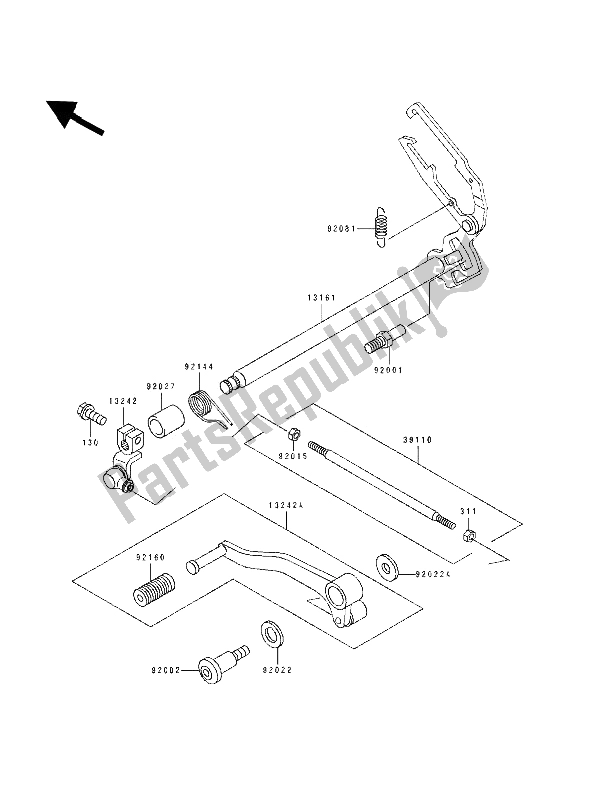 All parts for the Gear Cahnge Mechanism of the Kawasaki GPX 250R 1992