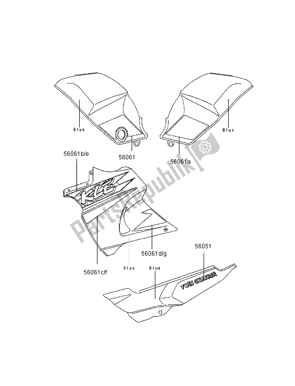 Tutte le parti per il Decalcomanie (blu) del Kawasaki KLE 500 1996