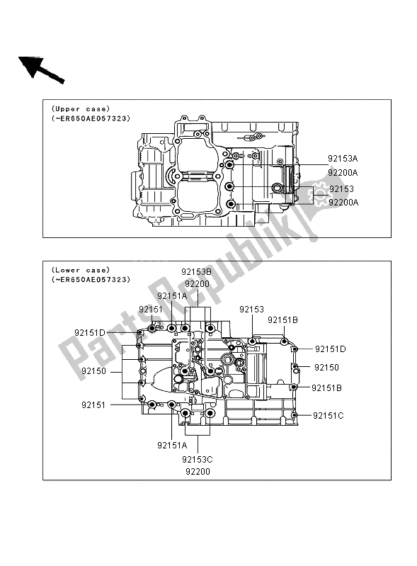 All parts for the Crankcase Bolt Pattern of the Kawasaki ER 6F ABS 650 2006