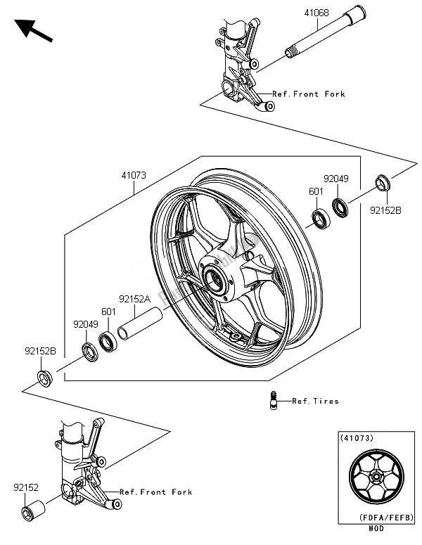 All parts for the Front Hub of the Kawasaki ZZR 1400 ABS 2014