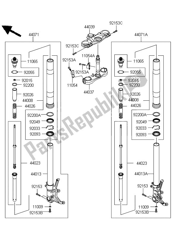 All parts for the Front Fork of the Kawasaki ZZR 1400 ABS 2008