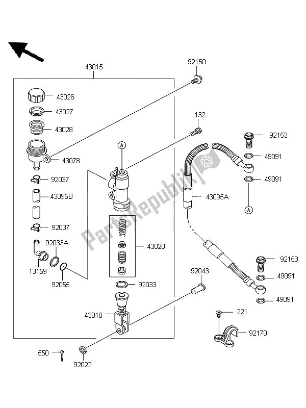 Alle onderdelen voor de Achterste Hoofdcilinder van de Kawasaki KX 65 2011