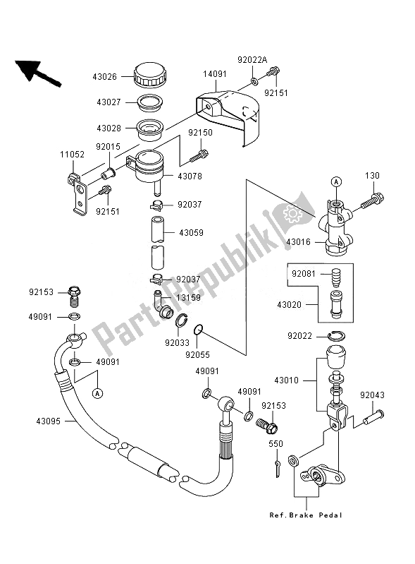 All parts for the Rear Master Cylinder of the Kawasaki VN 1600 Mean Streak 2007