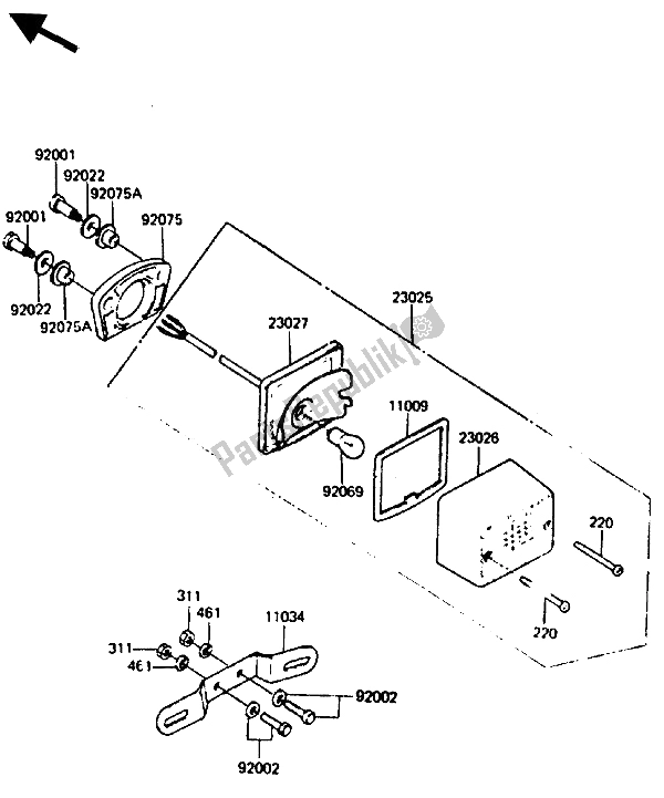 All parts for the Tail Lamp of the Kawasaki KE 125 1985