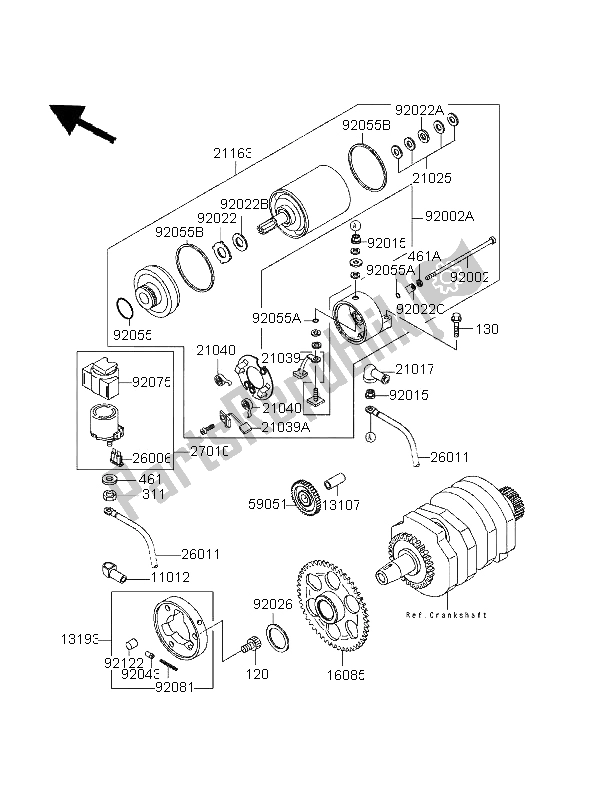 Alle onderdelen voor de Startmotor van de Kawasaki EL 250 1996