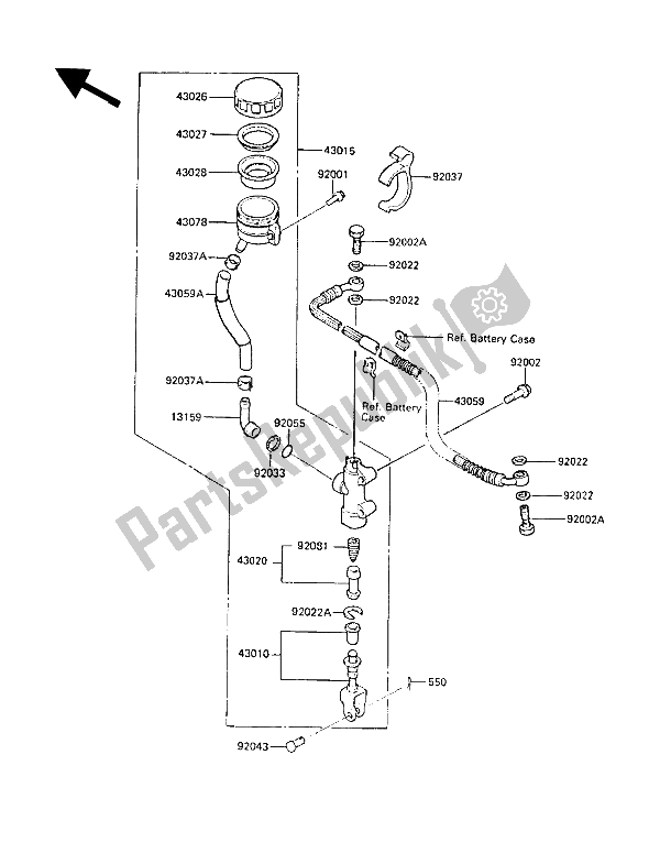 All parts for the Rear Master Cylinder of the Kawasaki ZL 1000 1987